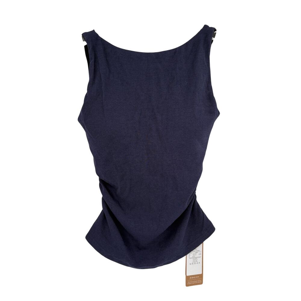 OGL Top Size S NEW Boat Neck Ruched Elastic Open Back Brami Tank Navy Blue - Picture 4 of 15
